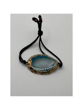 Gold-Plated blue druzy agate geode bracelet hair tie